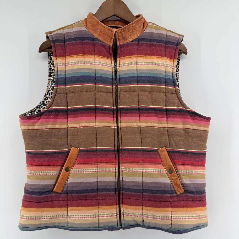Tasha Polizzi Serape Quilted Vest XL Striped Leather‎ Trim Western Aztec